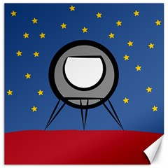 A Rocket Ship Sits On A Red Planet With Gold Stars In The Background Canvas 16  X 16   by Simbadda