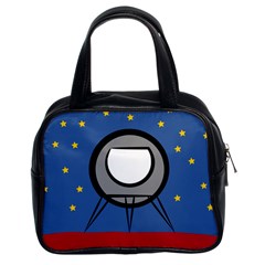 A Rocket Ship Sits On A Red Planet With Gold Stars In The Background Classic Handbags (2 Sides) by Simbadda