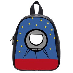 A Rocket Ship Sits On A Red Planet With Gold Stars In The Background School Bags (small)  by Simbadda