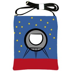 A Rocket Ship Sits On A Red Planet With Gold Stars In The Background Shoulder Sling Bags by Simbadda