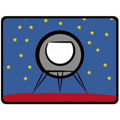 A Rocket Ship Sits On A Red Planet With Gold Stars In The Background Fleece Blanket (large)  by Simbadda