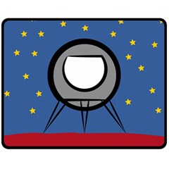 A Rocket Ship Sits On A Red Planet With Gold Stars In The Background Fleece Blanket (medium) 