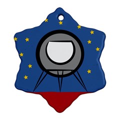 A Rocket Ship Sits On A Red Planet With Gold Stars In The Background Snowflake Ornament (two Sides)