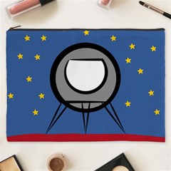 A Rocket Ship Sits On A Red Planet With Gold Stars In The Background Cosmetic Bag (xxxl)  by Simbadda