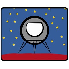 A Rocket Ship Sits On A Red Planet With Gold Stars In The Background Double Sided Fleece Blanket (medium) 