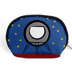 A Rocket Ship Sits On A Red Planet With Gold Stars In The Background Accessory Pouches (medium)  by Simbadda