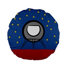 A Rocket Ship Sits On A Red Planet With Gold Stars In The Background Standard 15  Premium Flano Round Cushions by Simbadda