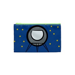 A Rocket Ship Sits On A Red Planet With Gold Stars In The Background Cosmetic Bag (xs) by Simbadda