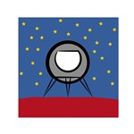 A Rocket Ship Sits On A Red Planet With Gold Stars In The Background Small Satin Scarf (Square) Front