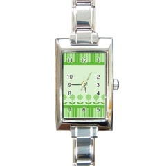 Floral Stripes Card In Green Rectangle Italian Charm Watch by Simbadda