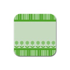 Floral Stripes Card In Green Rubber Square Coaster (4 Pack)  by Simbadda