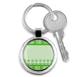 Floral Stripes Card In Green Key Chains (Round)  Front