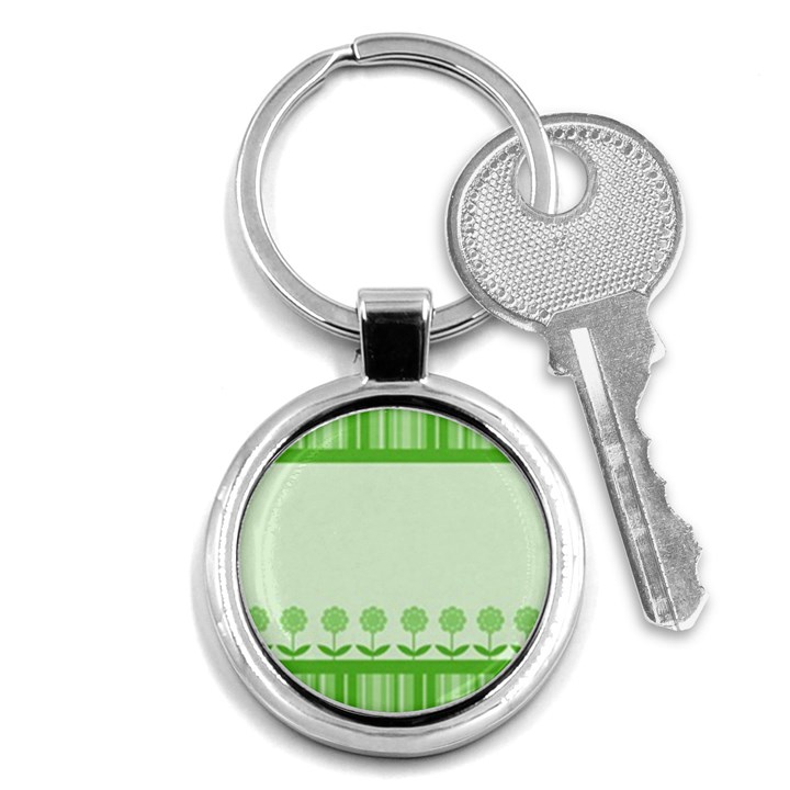 Floral Stripes Card In Green Key Chains (Round) 