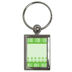 Floral Stripes Card In Green Key Chains (rectangle)  by Simbadda