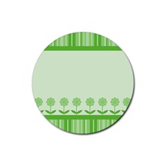 Floral Stripes Card In Green Rubber Coaster (round)  by Simbadda