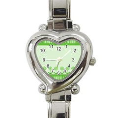 Floral Stripes Card In Green Heart Italian Charm Watch