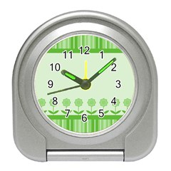 Floral Stripes Card In Green Travel Alarm Clocks by Simbadda