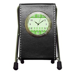 Floral Stripes Card In Green Pen Holder Desk Clocks