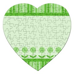 Floral Stripes Card In Green Jigsaw Puzzle (heart) by Simbadda