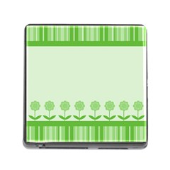 Floral Stripes Card In Green Memory Card Reader (square) by Simbadda