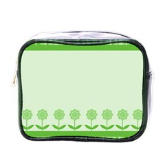 Floral Stripes Card In Green Mini Toiletries Bags by Simbadda