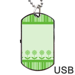 Floral Stripes Card In Green Dog Tag Usb Flash (two Sides) by Simbadda