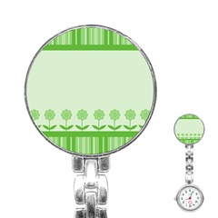 Floral Stripes Card In Green Stainless Steel Nurses Watch by Simbadda