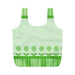 Floral Stripes Card In Green Full Print Recycle Bags (m)  by Simbadda