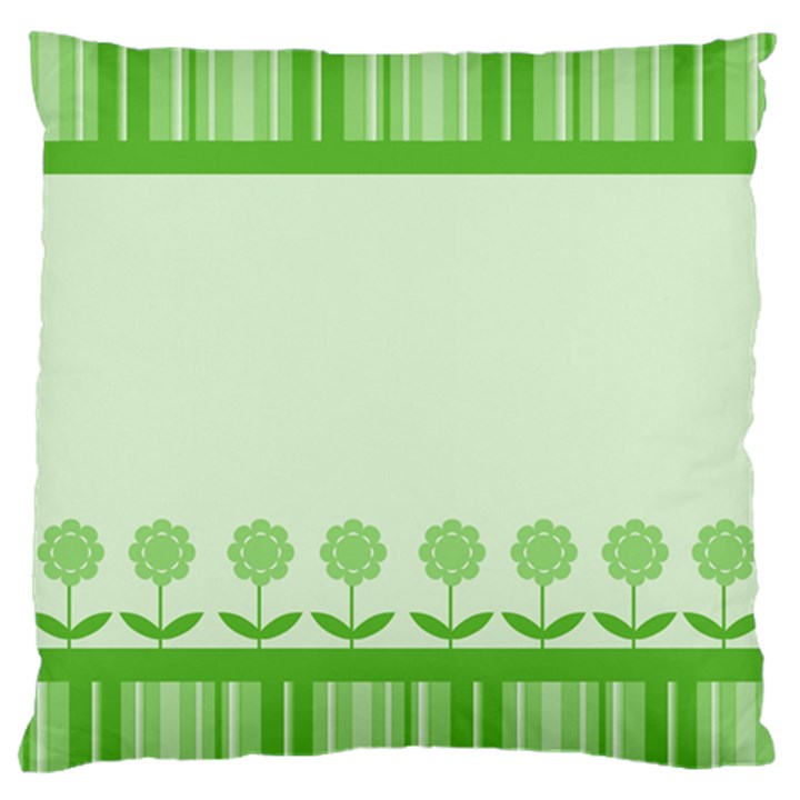 Floral Stripes Card In Green Large Flano Cushion Case (Two Sides)