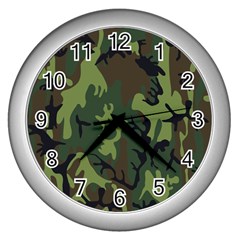 Military Camouflage Pattern Wall Clocks (silver)  by Simbadda