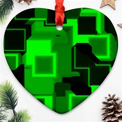 Green Cyber Glow Pattern Ornament (heart) by Simbadda