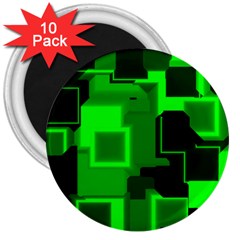 Green Cyber Glow Pattern 3  Magnets (10 Pack)  by Simbadda