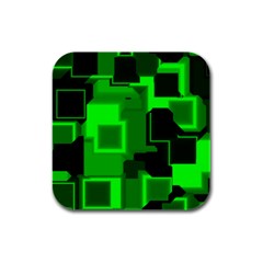 Green Cyber Glow Pattern Rubber Square Coaster (4 Pack)  by Simbadda