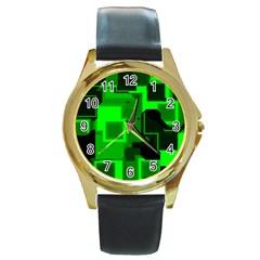 Green Cyber Glow Pattern Round Gold Metal Watch