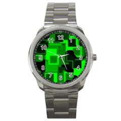 Green Cyber Glow Pattern Sport Metal Watch by Simbadda