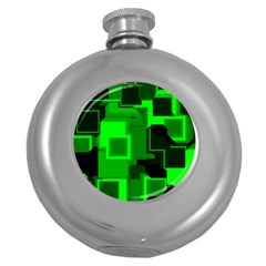 Green Cyber Glow Pattern Round Hip Flask (5 Oz) by Simbadda