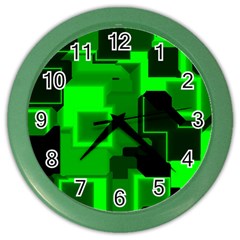 Green Cyber Glow Pattern Color Wall Clocks by Simbadda