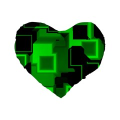 Green Cyber Glow Pattern Standard 16  Premium Heart Shape Cushions by Simbadda