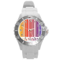 Colorful Gradient Barcode Round Plastic Sport Watch (l) by Simbadda