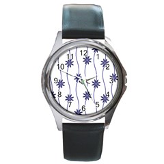 Geometric Flower Seamless Repeating Pattern With Curvy Lines Round Metal Watch by Simbadda