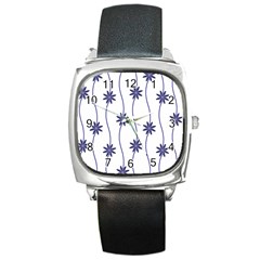 Geometric Flower Seamless Repeating Pattern With Curvy Lines Square Metal Watch by Simbadda