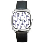 Geometric Flower Seamless Repeating Pattern With Curvy Lines Square Metal Watch Front