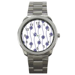 Geometric Flower Seamless Repeating Pattern With Curvy Lines Sport Metal Watch by Simbadda