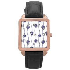 Geometric Flower Seamless Repeating Pattern With Curvy Lines Rose Gold Leather Watch  by Simbadda