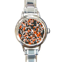 Camouflage Texture Patterns Round Italian Charm Watch by Simbadda