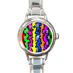 Digitally Created Abstract Squiggle Stripes Round Italian Charm Watch by Simbadda