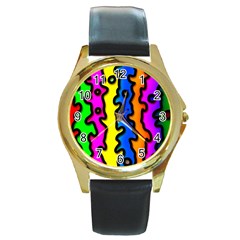 Digitally Created Abstract Squiggle Stripes Round Gold Metal Watch by Simbadda