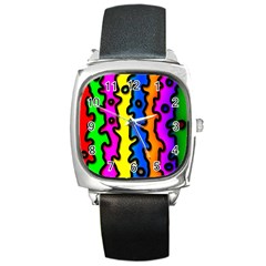 Digitally Created Abstract Squiggle Stripes Square Metal Watch by Simbadda