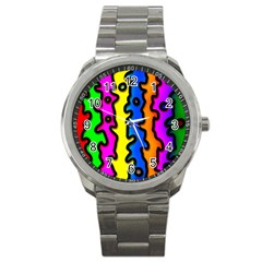 Digitally Created Abstract Squiggle Stripes Sport Metal Watch by Simbadda