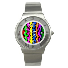 Digitally Created Abstract Squiggle Stripes Stainless Steel Watch by Simbadda